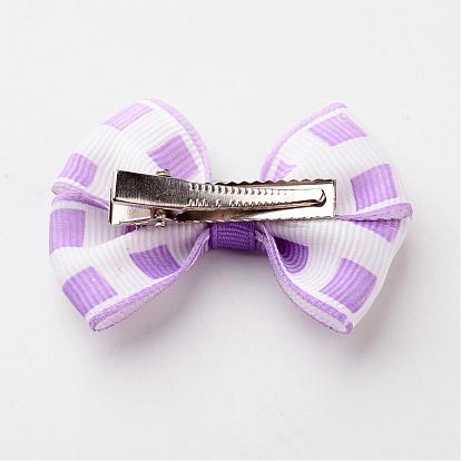 Iron Alligator Hair Clips, with Handmade Woven Bowknot, Platinum, 56x45x12mm