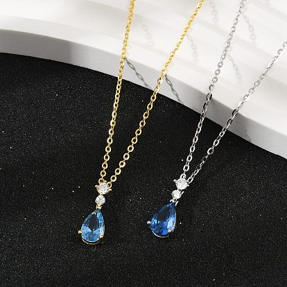925 Женское ожерелье из стерлингового серебра с подвеской в виде капли и сапфиром