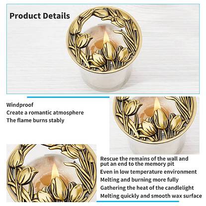 Zinc Alloy Candle Lids, Candle Toppers, Jar Candle Accessories, with Floral Pattern, Flat Round