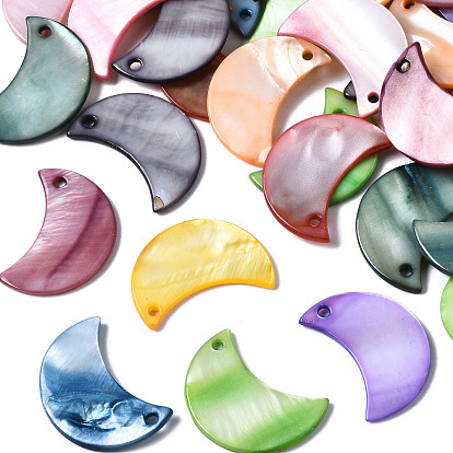 Natural Freshwater Shell Pendants, Dyed, Moon