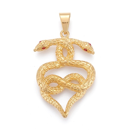 304 Stainless Steel Big Pendants, with Rhinestone, Snake