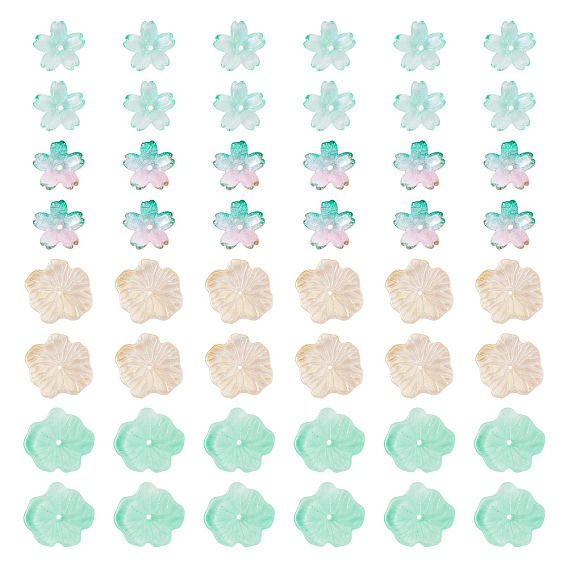 100шт. 4 стили, колпачки из прозрачного стеклянного бисера с покраской, запеченные в печи, 5-лепестковый цветок и лист лотоса, с блеском порошок