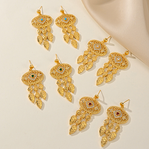 Винтажные овальные серьги-гвоздики с подвесками из латуни с кубическим цирконием и каплевидной формой, золотые