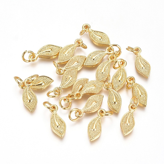 Electroplated Alloy Charms, Long-Lasting Plated, with Brass Jump Ring, Leaf