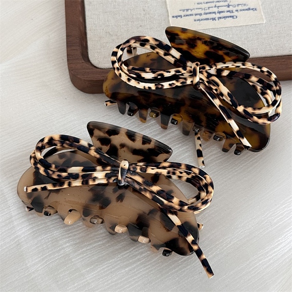 Заколки-коготки из ацетата целлюлозы (смолы) с бантом в виде леопарда