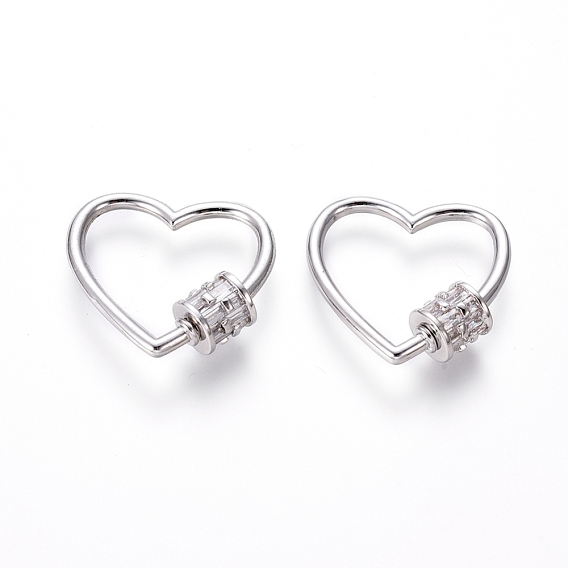 Латунные микропаве, кубический цирконий, винт, карабин, подвески с замком, для изготовления ожерелий, прозрачные, сердце