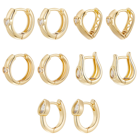 5 пары 5 стильные латунные серьги-кольца с микропаве из прозрачных кубических цирконий, без свинца и без кадмия, долговечный