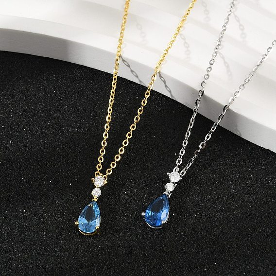 925 Женское ожерелье из стерлингового серебра с подвеской в виде капли и сапфиром