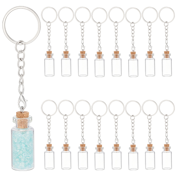 20Pcs Glass Bottle Keychain, with Iron Rings