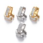 304 Stainless Steel Huggie Hoop Earrings, with Polymer Clay Rhinestone, U Shape