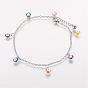 304 Stainless Steel Charm Anklets, with Enamel Charms, Evil Eye, Platinum