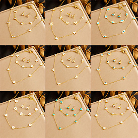 Stainless Steel Chain Necklace & Bracelet & Stud Earring, Golden