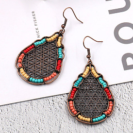 Bohemian Style Alloy Dangle Earrings, with Seed Beads, Teardrop, Colorful