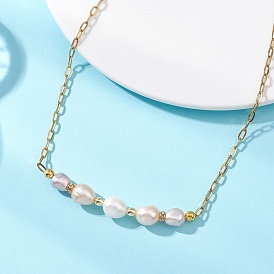 Ожерелья из натуральных жемчужных бусин в форме рисовых зерен с цепочками из нержавеющей стали в виде скрепок., золотые