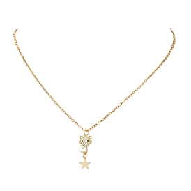 Подвеска с изображением кошки со звездой из латуни с микропаве из прозрачных кубических цирконий 304 Женские ожерелья-цепочки из нержавеющей стали