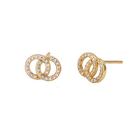 Minimalist 925 Silver Double Hoop Wrap Earrings with Zirconia Stones for Women
