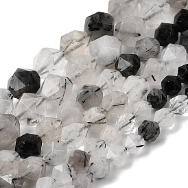 Натуральный турмалированный кварц / черный рутиловый кварц, звезды вырезать круглые бусы, граненые