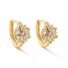 Clear Cubic Zirconia Snowflake Hoop Earrings, Brass Jewelry for Women