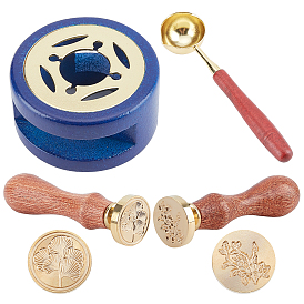 CRASPIRE DIY Scrapbook Making Kits, Including Rosewood Wax Smelter, Brass Wax Sticks Melting Spoon, Brass Wax Seal Stamp and Wood Handle Sets