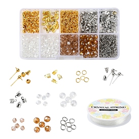 DIY Jewelry Making Kits, Including Bicone Glass Beads, Iron Findings and Elastic Crystal Thread