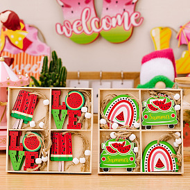 Haobei Summer Decoration Supplies Watermelon 4-grid Boxed Wooden Pendant Summer Simulated Watermelon Small Pendant