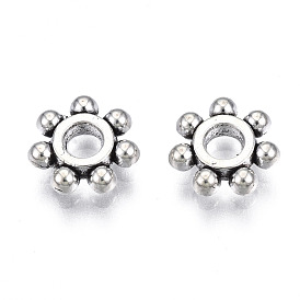 Tibetan Style Alloy Spacer Beads, Round, Cadmium Free & Lead Free, Flower