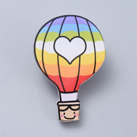 Acrylic Safety Brooches, with Iron Pin, Hot-air Balloon
