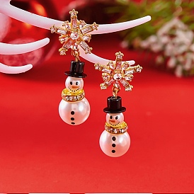 Серьги сплава, с горным хрусталем и пластиком, снеговики