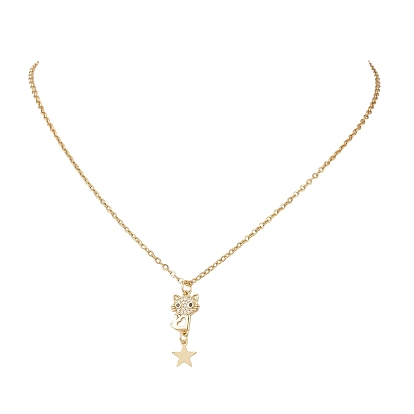 Подвеска с изображением кошки со звездой из латуни с микропаве из прозрачных кубических цирконий 304 Женские ожерелья-цепочки из нержавеющей стали