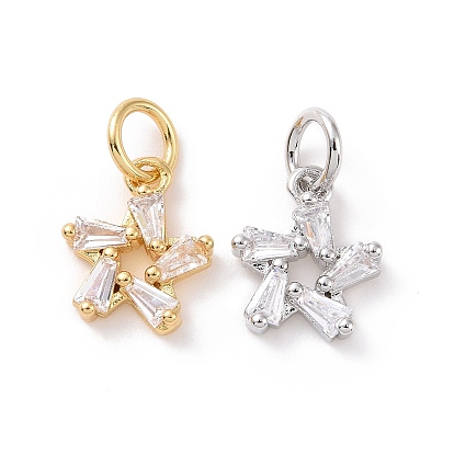 Подвески со звездами из латуни с микропаве из прозрачного кубического циркония, с прыжковых колец, без кадмия, без никеля и без свинца