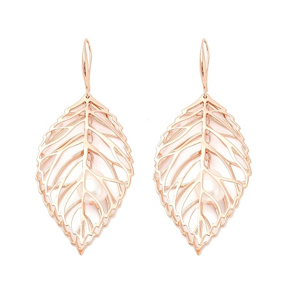 Серьги из латуни для женщин, без кадмия и без свинца, долговечный, натуральный жемчуг, лист