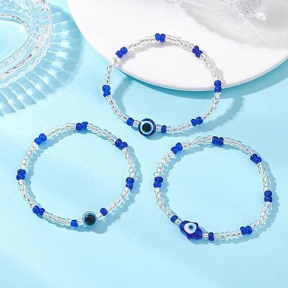 3шт. браслеты из стеклянных бусин, лэмпворка и смоляных бусин для женщин, злые глаза