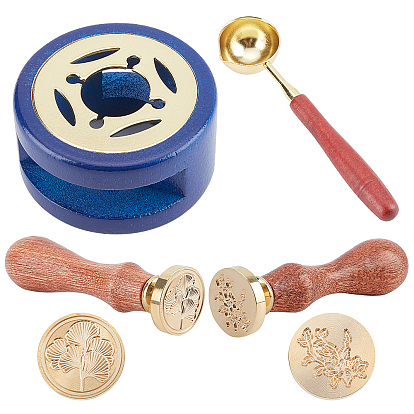 DIY Scrapbook Making Kits, Including Wood Wax Smelter, Brass Wax Sticks Melting Spoon, Brass Wax Seal Stamp and Wood Handle Sets