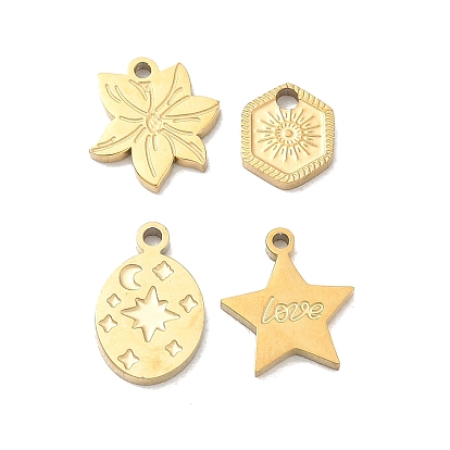 304 encantos de acero inoxidable, amuletos de estrella/sol/flor