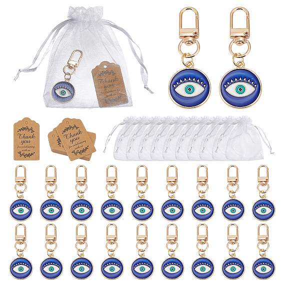 20Шт подвесные украшения из сплава эмали, с поворотными застежками, плоские круглые с сглаза