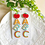 Teachers' Day Printed Acrylic Stud Dangle Earrings, Apple & Letter