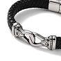 Men's Braided Black PU Leather Cord Bracelets, Lock 304 Stainless Steel Link Bracelets with Magnetic Clasps