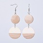 Серьги из смолы и дерева с подвесками, с латунными крючками для сережек и акриловыми бусинами, плоско-круглые