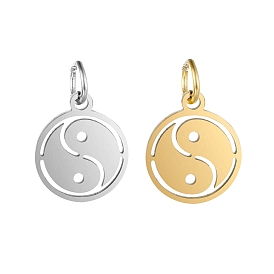 304 Stainless Steel Pendants, with Jump Ring, Laser Cut, Flat Round with Yin-yang Charm