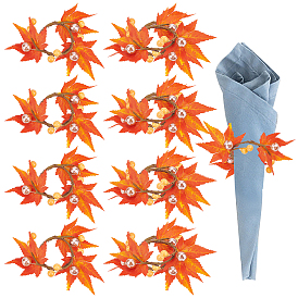 Gorgecraft 8Pcs Maple Leaf Cloth Napkin Rings, Napkin Holder Ornament, with Plastic Leaf, for Place Settings, Wedding & Party Decoration