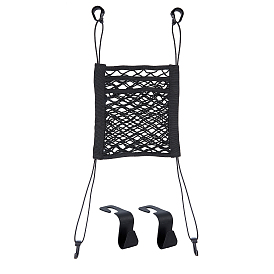 CHGCRAFT 3Pcs 2 Styles Plastic Hook Hangers, Polyester 2 Pocket Seat Back Net Bag, for Headrest Hook Car Accessories