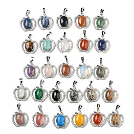 Gemstone with Clear Cubic Zirconia Pendants, Apple Charms with Rack Plating Brass Findings, Platinum, Cadmium Free & Lead Free