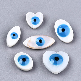 Natural Freshwater Shell Beads, with Enamel, Enamelled Sequins, Mixed Shapes with Evil Eye