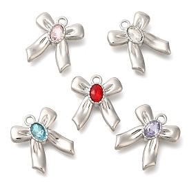 Rack Plating Alloy Pendants, with Rhinestone, Bowknot