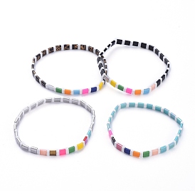 Rectangle Glass Seed Beads Stretch Bracelets, Mixed Style