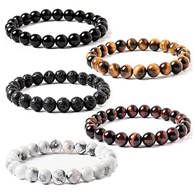 Bracelet de couple en obsidienne noire avec oeil de tigre et perles de pierre de lave - bijoux de prière bouddhiste uniques pour les étudiants
