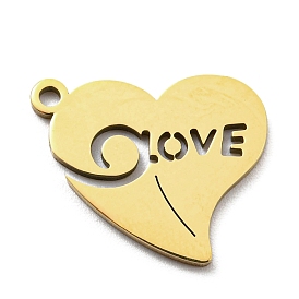Ion Plating(IP) 316L Surgical Stainless Steel Pendants, Laser Cut, Heart with Word Love Charm
