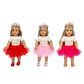 Word Happy Birthday Pattern Summer Cloth Doll Dress & Crown, Doll Clothes Outfits, for 18 inch Girl Doll Dressing Accessories