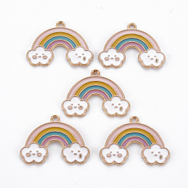 Alloy Enamel Pendants, Cadmium Free & Nickel Free & Lead Free, Rainbow, Light Gold