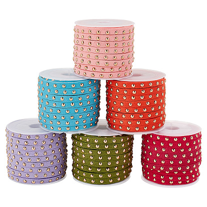 6 рулоны 6 цвета искусственной замши шнур, с заклепкой из золотого тона, для панк-рок ювелирных изделий